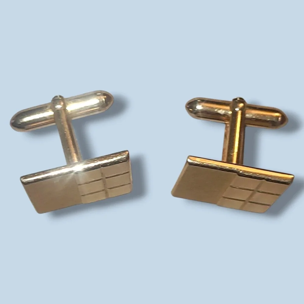 Vintage Gold Tone Geometric Swank Cufflinks‎